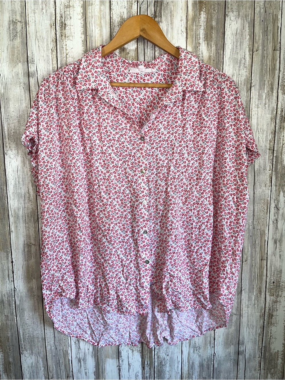 Jane & Delancey Floral Button Front Blouse XL Rayon Hi Low Top